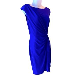 Lauren Ralph Lauren Dress Bright Blue Stretchy Draped Sleeveless Size 8